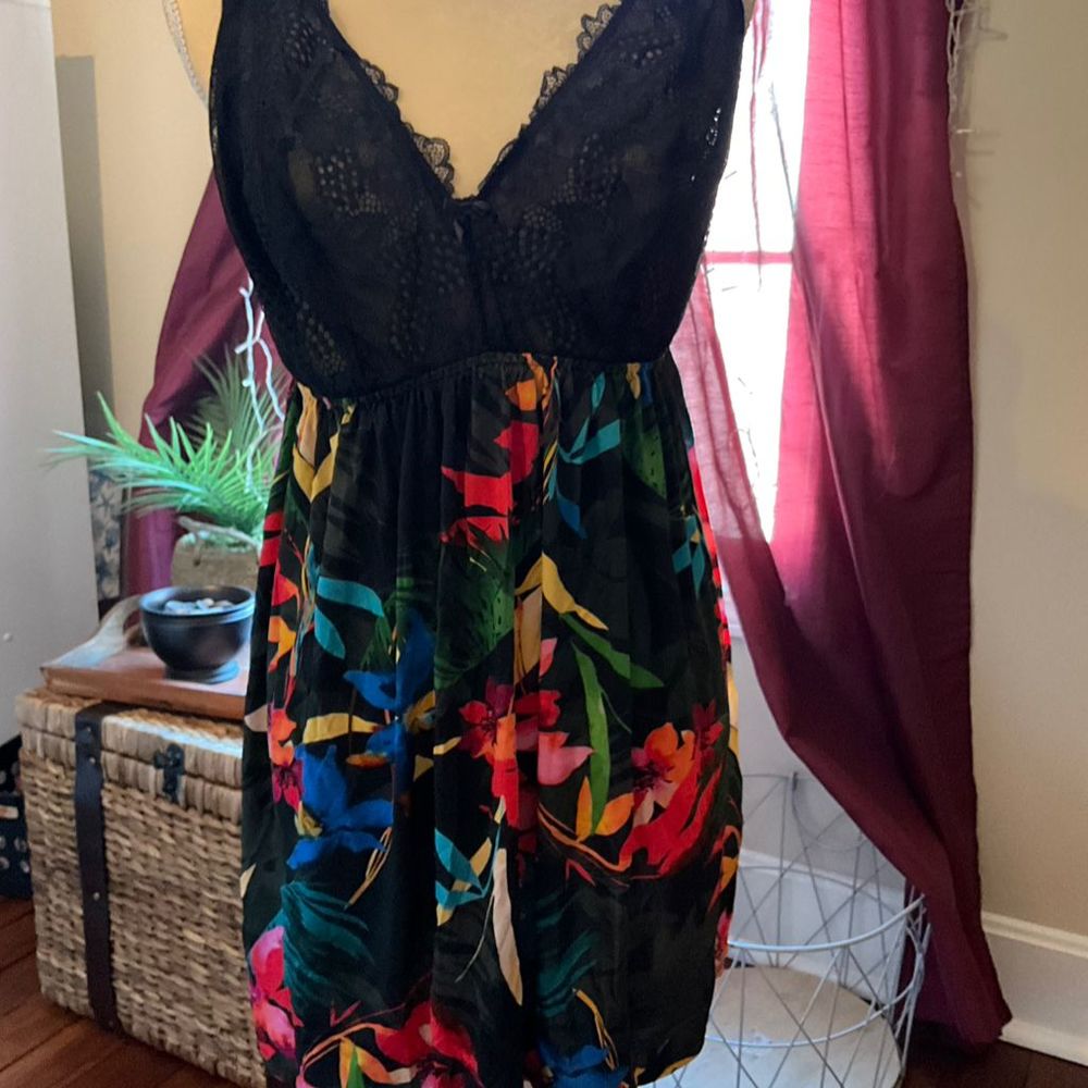 Cacique Women's Black Floral Babydoll Dress - 18/20